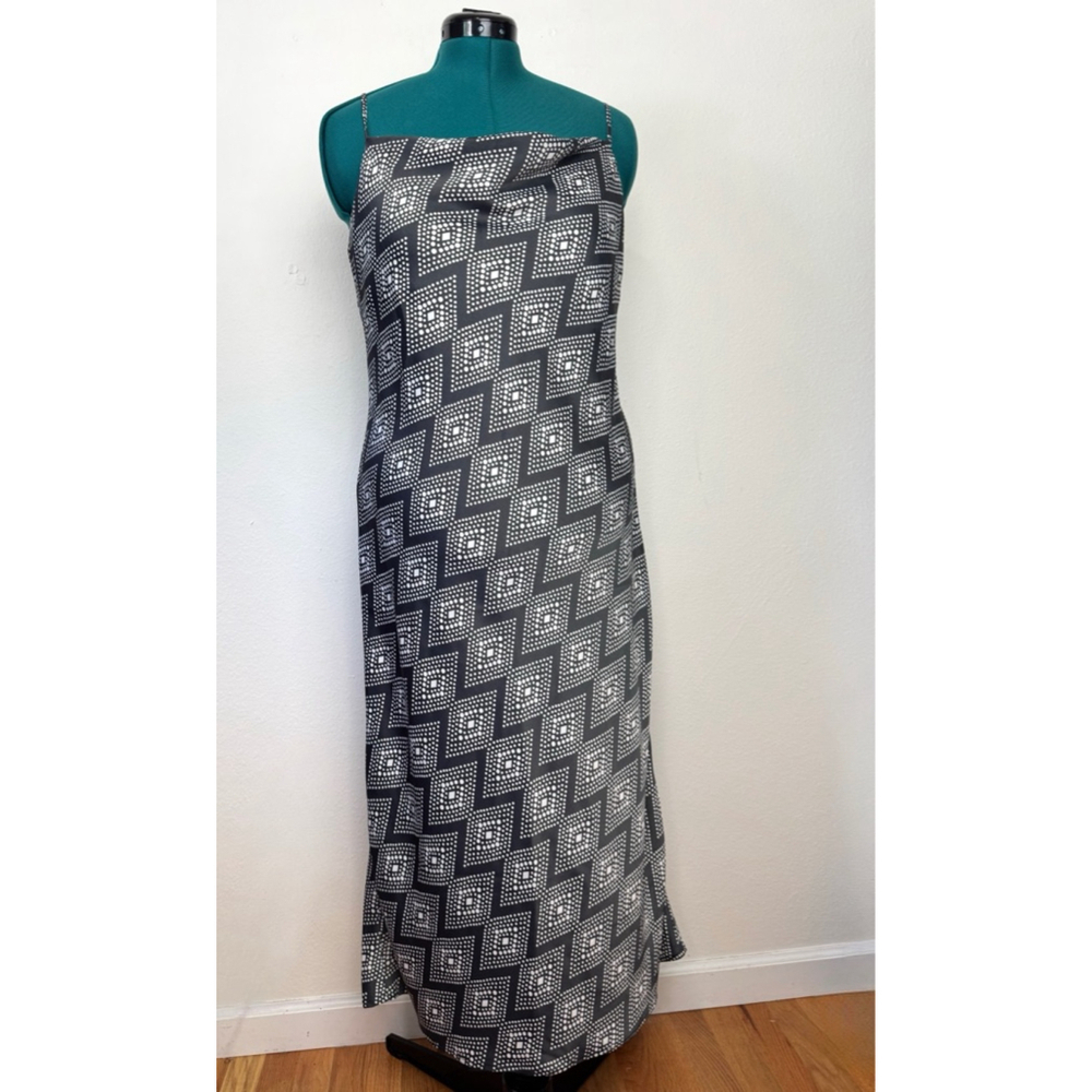 Banana Republic Women Black White Midi Slip Dress Large Satin Y2K Romantic